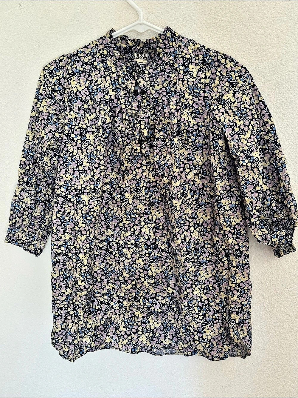 Bonton Girls Floral Ruffle Collar Dress Navy Size 8Y